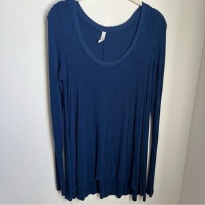 Free People Womens Blue January Ribbed Scoop Neck Long Sleeve Tunic T-Shirt M